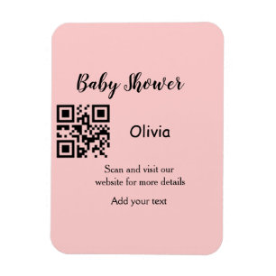 Roze eenvoudige baby shower q r code voeg naam tek magneet