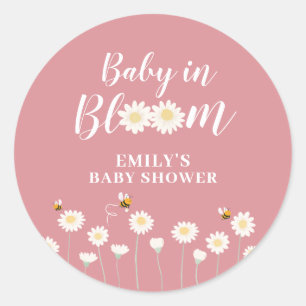 Roze Eenvoudige Boho Daisy Bloemen Baby in Bloom S Ronde Sticker