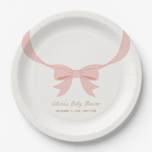 Roze Eenvoudige  Bow Girl Baby shower Papieren Bordje (Voorkant)