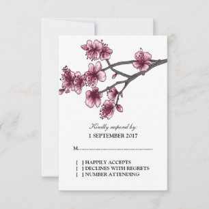 Roze Eenvoudige Cherry Blossom RSVP-kaart RSVP Kaartje