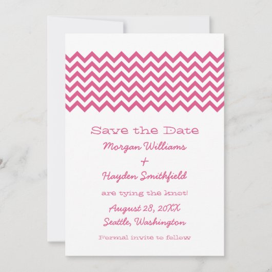 Roze Eenvoudige Chevron sparen de Datum uitnodigen Save The Date (Voorkant)