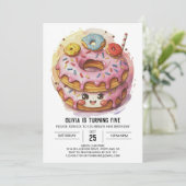 Roze eenvoudige donuts verjaardag kaart (Staand voorkant)