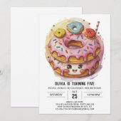 Roze eenvoudige donuts verjaardag kaart (Voorkant / Achterkant)