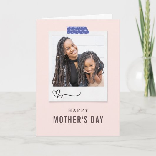 Roze, eenvoudige en moderne Moederdag-foto Feestdagen Kaart (Voorkant)