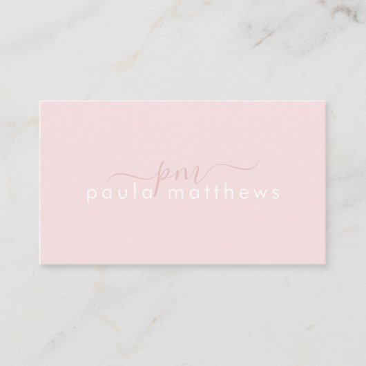 Roze Eenvoudige Naam en Monogram Initialen Visitekaartje (Voorkant)