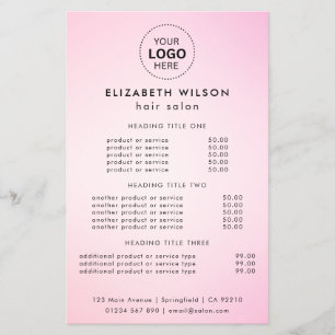 Roze Eenvoudige Salon Service Menu Flyer