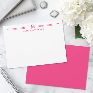 Roze Eenvoudige Twee Randen Minimalistisch Notitiekaartje