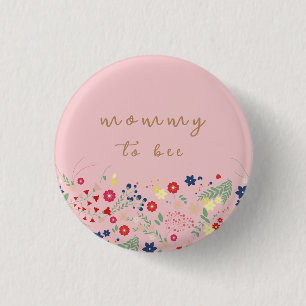 Roze Eenvoudige Wildflower Mama To Bee Baby shower Ronde Button 3,2 Cm
