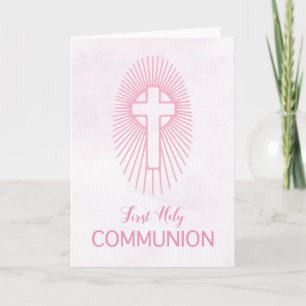 Roze Eerste Heilige Communie Kruis Hostie Stralen Kaart