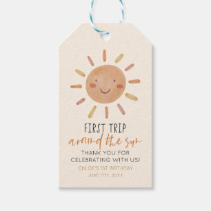 Roze Eerste Reis Rond De Zon 1e Verjaardagsfeestje Cadeaulabel