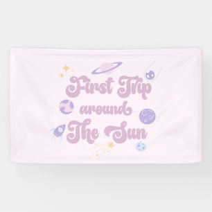 Roze eerste reis rond de zonneruimte, 1e verjaarda spandoek