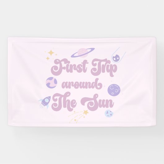 Roze eerste reis rond de zonneruimte, 1e verjaarda spandoek (Horizontaal)