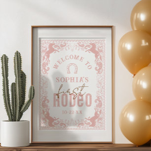 Roze Eerste Rodeo Verjaardagsfeest Welkomstbord Poster