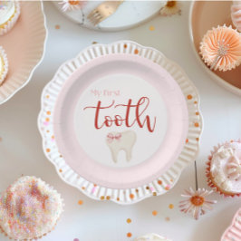 Roze eerste tand minimalistisch papieren bordje