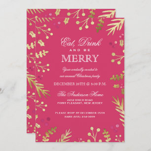 Roze eet, Drink en vrolijk kerstfeest Kaart