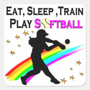 ROZE EET, SLAAP, TRAIN, PLAY SOFTBAL ONTWERP VIERKANTE STICKER