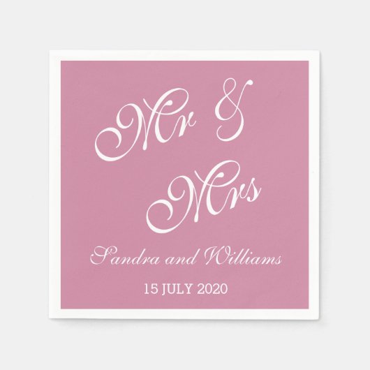 Roze effen kleur Mr en Mrs Wedding Servetten (Voorkant)