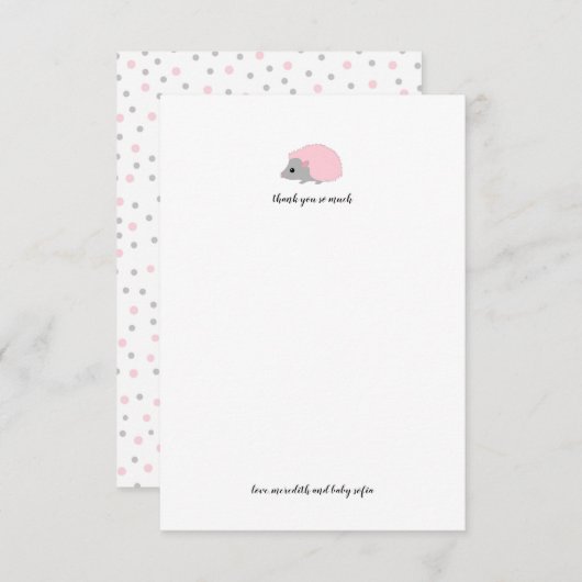 Roze egelbos diertje dank je kaart (Voorkant / Achterkant)