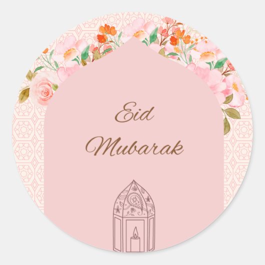 Roze Eid mubark Ronde Sticker (Voorkant)