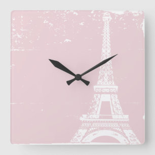 Roze Eiffel Tower - aangepaste wandklok Vierkante Klok