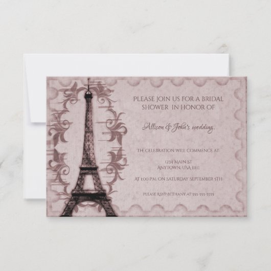 Roze Eiffel Tower Bridal Shower Kaart (Voorkant)