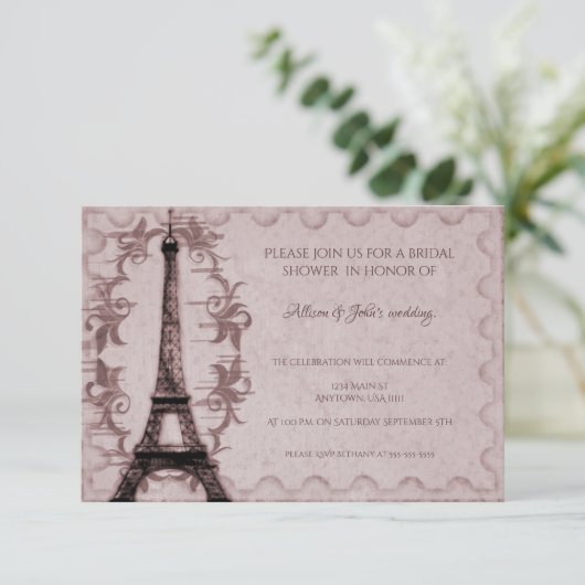 Roze Eiffel Tower Bridal Shower Kaart (Staand voorkant)