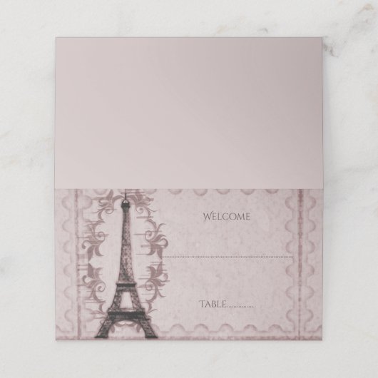Roze Eiffel Tower Reception Place Card (Buitenkant ongevouwen)