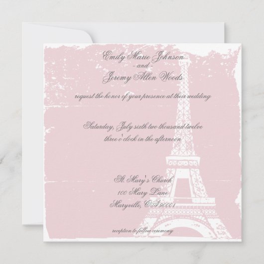 Roze Eiffel Tower Wedding Invitations Kaart (Voorkant)