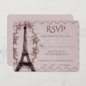 Roze Eiffel Tower Wedding RSVP Kaart (Voorkant / Achterkant)