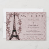 Roze Eiffeltoren bespaart de datum-aankondiging Save The Date (Voorkant)