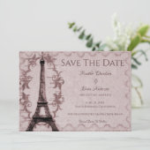 Roze Eiffeltoren bespaart de datum-aankondiging Save The Date (Staand voorkant)