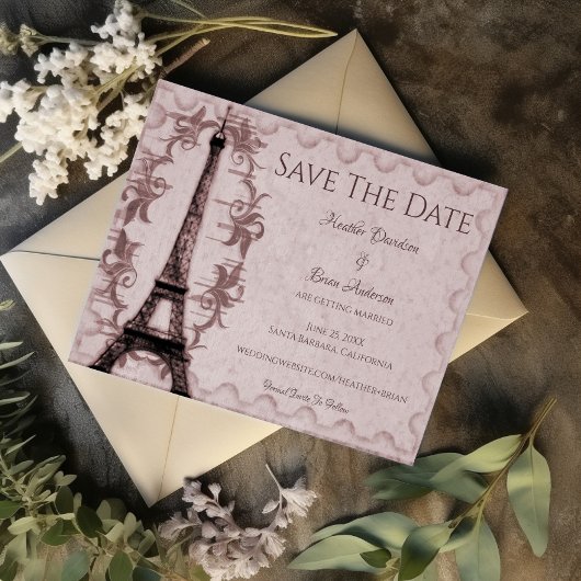 Roze Eiffeltoren bespaart de datum-aankondiging Save The Date