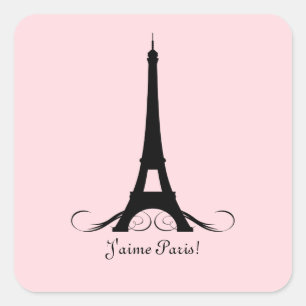 Roze Eiffeltoren J'aime Paris! Vierkante Sticker