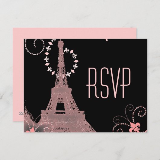 roze eiffeltoren  parijs bruiloft rsvp uitnodiging briefkaart (Voorkant / Achterkant)