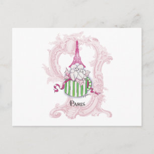 Roze Eiffeltoren Poedels in Hatbox Briefkaart