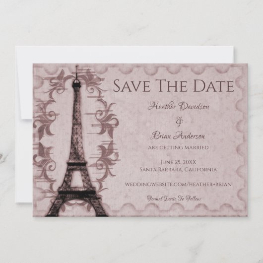 Roze Eiffeltoren Save The Date Aankondiging (Voorkant)