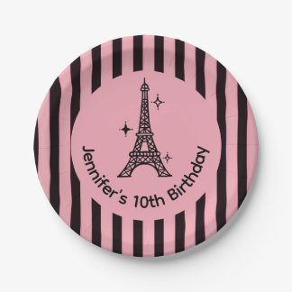 Roze Eiffeltoren van Parijs Feestborden Papieren Bordje