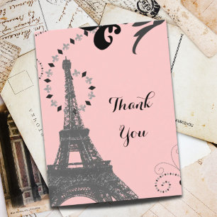 Roze Eiffeltoren vintage Parijs Dank u Briefkaart