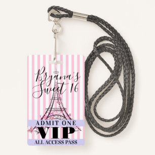 Roze Eiffeltoren, zoet 16-partijenbadge met VIP-ka Badge