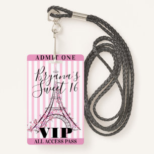 Roze Eiffeltoren, zoet 16-partijenbadge met VIP-ka Badge