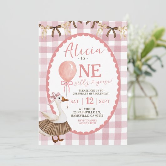 Roze eigenzinnige hand getrokken een Gekke gans Kaart (Staand voorkant)