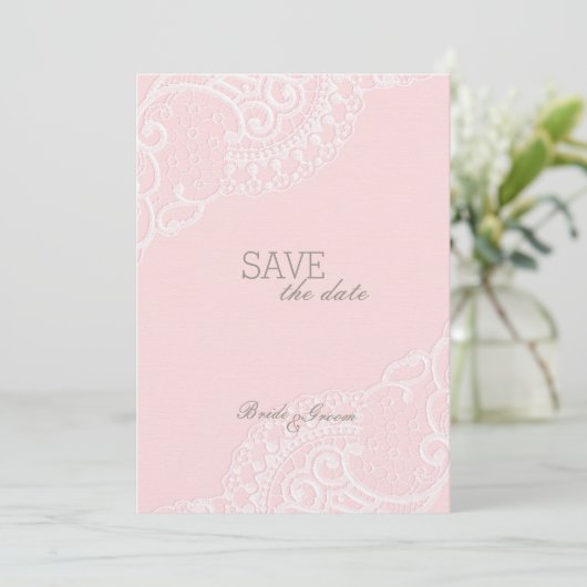 Roze elastische weddenschap BEWAART de datum Save The Date (Staand voorkant)