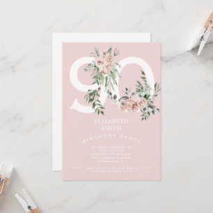Roze Elegant 90th Birthday Party Invitation Kaart