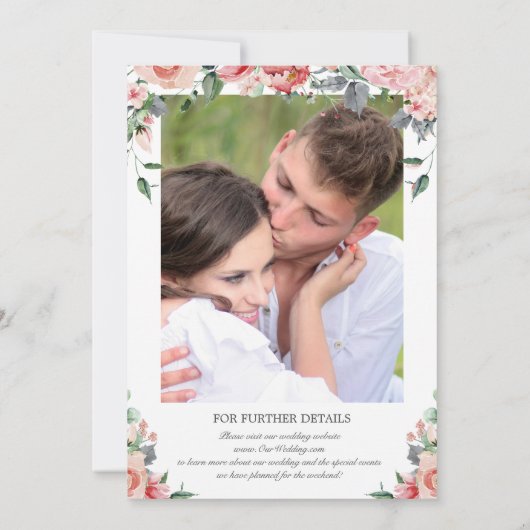 Roze Elegant Alles in een bruiloft Uitnodigen met Kaart (Achterkant)