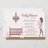 Roze elegant babymeisje doucheuitnodiging kaart (Voorkant)