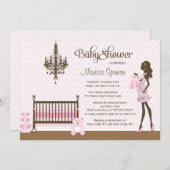 Roze elegant babymeisje doucheuitnodiging kaart (Voorkant / Achterkant)