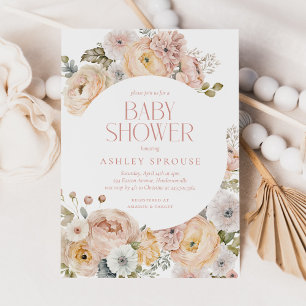 Roze Elegant  Bloemen Botanisch Baby shower Kaart