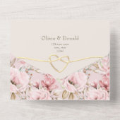 Roze Elegant Bloemen Bruiloft All In One Uitnodiging (Achterkant)