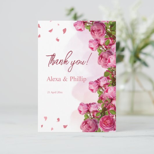 Roze Elegant Bloemen Bruiloft Bedankkaart (Staand voorkant)