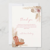 Roze Elegant Boho Cowgirl Boots Pampas Baby shower Bedankkaart (Voorkant)